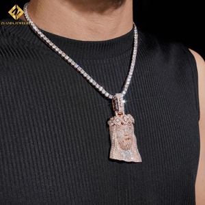 Crown Jesus Head Hip Hop <b>Charm</b> Rose Gold Plated S925 <b>Silver</b> Moissanite Jesus Piece Pendant Pave Round & Baguette Jewelry - Product Image 5