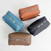 Tas Kosmetik Kulit Vintage Tahan Lama dengan Pegangan, Dompet Kartu, Organizer Perjalanan dengan Penutup Ritsleting untuk Makeup