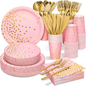 Ensemble de vaisselle jetable pour fête d'anniversaire d'enfant avec motif de points colorés - Product Image 1