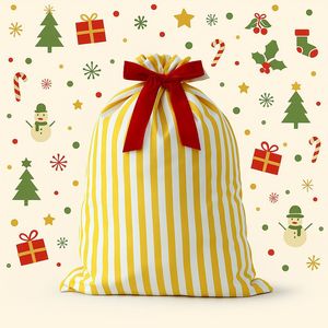 In Stock Striped <b>Christmas</b> Santa <b>Sack</b> Drawstring Gift Bag Large Xmas <b>Present</b> Storage Pouch With Velvet Bow for Gift Wrapping - Product Image 5