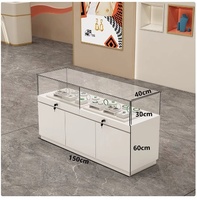 Vitrine à bijoux en verre avec éclairage LED, durable, rectangulaire, finition vernie, panneau artificiel sans peinture, blanc transparent, mobile