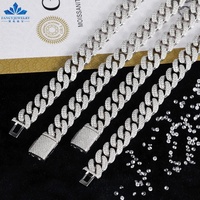 Collier de bijoux fins S925 en argent Sterling 10mm 12mm 14mm 15mm Hip Hop glacé 2 rangées Vvs1 Moissanite diamant chaîne à maillons cubains