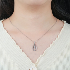 Vintage Fashion Eco-friendly <b>Copper</b> 14k Gold Filled Jewelry Insert Zircon Full Diamond Hollow Out Fatima Pendant Necklace - Product Image 5