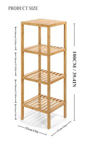 رف كتب من الخيزران 4 مستويات خزائن كتب خشبية رف كتب مستقل منظم متعدد الوظائف حامل نباتي - Product Image 6