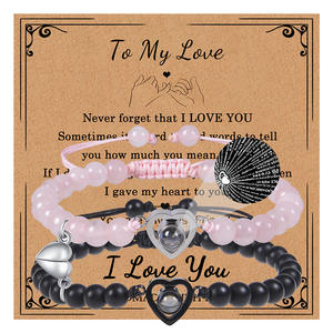 Bracelet magnétique romantique coeur d'amour en pierre naturelle Couple Projection en forme de coeur 100 langues Bracelet longue Distance pour cadeau - Product Image 1