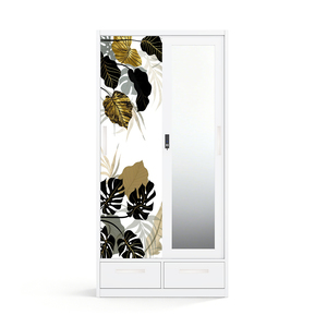 Armoire métallique imprimée avec portes coulissantes miroir et double tiroirs 900 mm, démontable - Product Image 1
