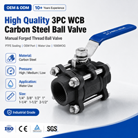 Vanne à boisseau sphérique filetée 1/2 pouce BSPP/NPT, 3 pièces en acier au carbone WCB forgé de haute qualité, vanne manuelle avec joint en PTFE, OEM