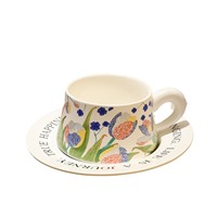 Tasse à café en céramique style rétro avec peinture à l'huile aquarelle, assiette de luxe pour dim sum, vaisselle écologique et tendance