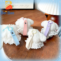 Porte-clés peluche chiot en dentelle de 4 pouces avec nœud en satin blanc, animal en peluche moelleux, logo personnalisé, en stock, usine de jouets en peluche
