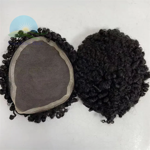 Tupé pequeño de 12mm para <span class=keywords><strong>hombre</strong></span>, peluquín indio atado a mano, Unidad de salón de <span class=keywords><strong>pelo</strong></span> rizado con base de encaje suizo completa, 6 pulgadas, 100 - Product Image 6