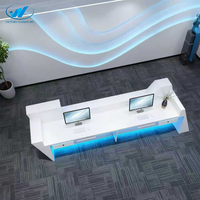 Bureau d'Accueil Courbé de Luxe LED, Comptoir de Réception Moderne pour Magasin, Meuble d'Accueil Esthétique