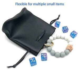 Sac à bijoux noir à cordon personnalisable, grande capacité, en cuir vegan PU souple, sac à dés pour le rangement des dés - Product Image 4