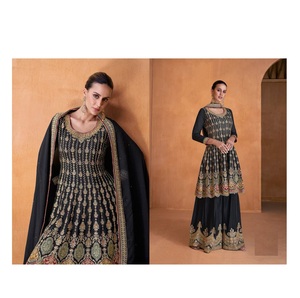 Robe de soirée unique en fausse Georgette Palazzo Salwar Kameez avec point de chaîne complet pour les occasions spéciales - Product Image 1