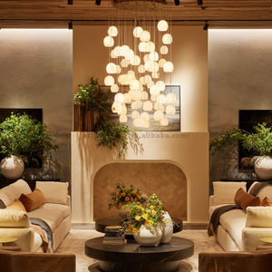 モダン36ライト高天井吊りランプカスタマイズヴィラ階段装飾アラバスターペンダントシャンデリア - Product Image 3