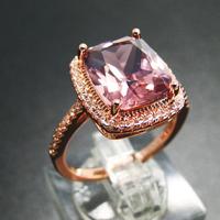 Bague en argent de style mode avec Morganite rose taille émeraude pour filles - Vente en gros