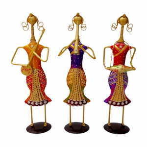 Ensemble de décoration d'intérieur moderne fait à la main multicolore en fer peint dame musiciens imprimé UV en vrac artisanat modèle cadeaux en métal - Product Image 2