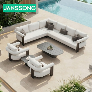 مجموعة حديقة أثاث معدني بجانب حوض سباحة أرائك حديقة خارجية مجموعة أرائك فاخرة من الألومنيوم الحديث على شكل حرف L أريكة خارجية - Product Image 1