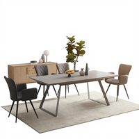 Table à manger extensible moderne avec plateau en marbre durable et pieds en acier inoxydable à hauteur réglable pour une salle de bain au style luxe léger