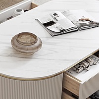 Meubles de salon, table basse moderne de forme ovale européenne, en acier inoxydable doré, luxueuse, écologique, avec plateau en marbre