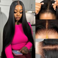 Perruque Sans Colle Adieu les Nœuds 7x5, Cheveux Naturels de Donneuse Vietnamiens, Lisse Baguette, Perruque en Dentelle HD Complète Prête à Porter