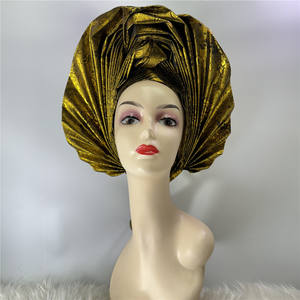JJJ Colorful Nigerian Auto Gele Aso Ebi Headtie Casual African Turban Bonnet 100% Polyester Plush Four Seasons 50-52cm for Women - Product Image 4