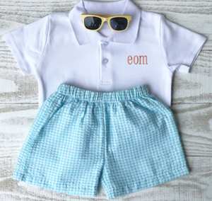 Monogrammed Baby <strong>Boy</strong> Summer Polo Shirt Shorts Set Kids White T Shirt Gingham Seersucker Shorts Children Beach Two Piece Set <strong>2026</strong> - Product Image 6