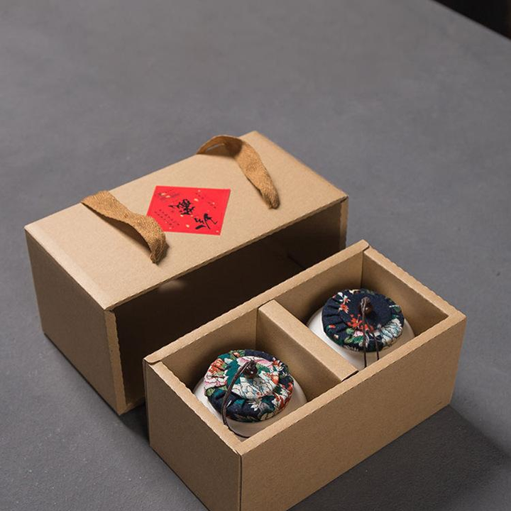 White Porcelain Tea Pot , Ceramic Small Tea Packaging Box, Sealed Double Cans With Wooden Cover