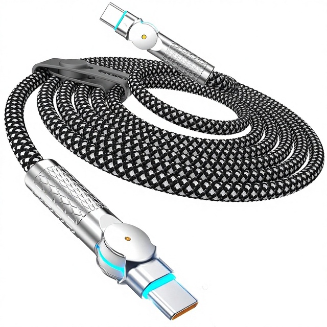 High Speed Type c Cable 240 Watt Fast Charging, 180°Rotating USB C Cable Braided Type C Charger Cable Fast Charge for Phone
