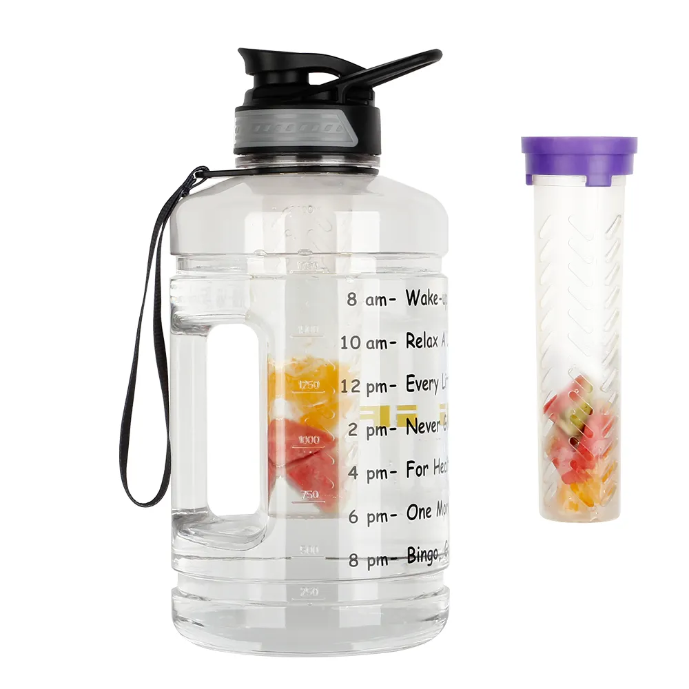 2021 Transparent PETG Transparent Plastic Fruit Infuser 3.78L One Gallon GYM Water Bottle with Time Marker and Handle
