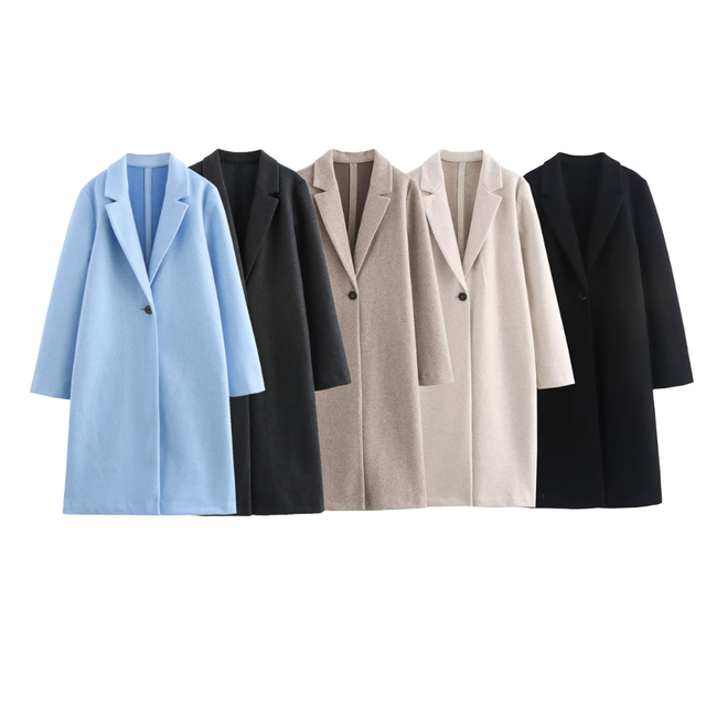 Vintage Women's Classic Fashion Coat Single Breasted Button Decoration Soft Long Sleeve Lapel Casual Jacket
