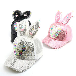Nuovo commercio all'ingrosso orecchie lunghe cartone animato visiera cappello per ragazze e ragazzi per bambini maglia paillettes colorato sole cappello unisex berretto da baseball - Product Image 5
