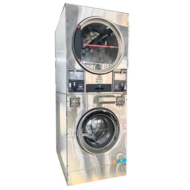 16kg Coin or Card Controller Commercial Fully Automatic Stack Washer Dryer With 7.0 Intelligent Touch Screen