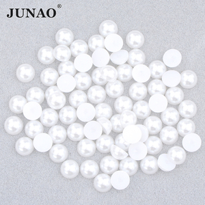 Mode 2 4 6 8 10 12 14mm perles blanches strass autocollants Flatback cristal pierres demi-ronde <span class=keywords><strong>perle</strong></span> pour la décoration - Product Image 1