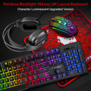 Ensemble de jeu filaire RGB T-WOLF TF400 4 en 1, <span class=keywords><strong>clavier</strong></span> rétroéclairé 104 touches, <span class=keywords><strong>souris</strong></span> de jeu au design craquelé, <span class=keywords><strong>casque</strong></span>, tapis de <span class=keywords><strong>souris</strong></span> pour PC - Product Image 3