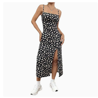 Gaun Kasual Wanita Model Tube Top Camisole Vintage Musim Semi 2026, Bermotif Bunga, Belahan Tinggi, Ketat, Rok Midi