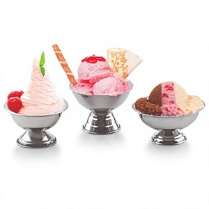 Ensemble de coupes à glace en acier inoxydable, design rond classique, pour servir des desserts lors de fêtes, vaisselle en métal - Product Image 1