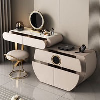 Ensemble coiffeuse de luxe moderne italien extensible avec miroir LED et plateau en pierre frittée pour chambre à coucher