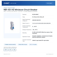 Disjoncteur miniature CHNT Chint NB1-63-H2 10kA 1A-63A 1P-4P Courbes B C D IEC/EN 60947-2 Thermomagnétique sur rail DIN