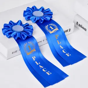 Yama ribbon award personalize customize logo 1st 2nd 3rd self adhesive ribbon award badge with pin for sport game competition