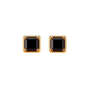 Fashion <b>Stud</b> <b>Earrings</b> 316L Stainless Steel PVD Gold Plating Square <b>Black</b> Stone Design - Product Image 2