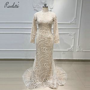 Ruolai OEV-L4311 Elegante High Neck Lange Ärmel Pailletten Abendkleider Meerjungfrau Ballkleider Frauen Party - Product Image 1