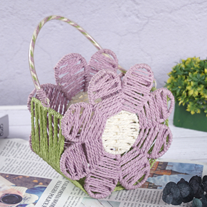 Xh Nhà Máy Sản Xuất 100% Handmade Hoa Hình Dạng Handmade Giấy Sợi Dây Thừng Trang Trí Giỏ Đầy Màu Sắc Với Xử Lý - Product Image 3