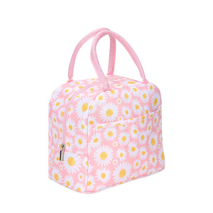 Tas Makan Siang Berinsulasi Kain Oxford Motif Daisy Baru Buatan Pabrik dengan Penutup Ritsleting Portabel untuk Penggunaan di Kampus dan Kantor - Product Image 1