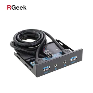 RGEEK USB 3.0 2-Port In Metallo Da 3.5 Pollici del Pannello Frontale USB Hub con 1 HD Porta di Uscita Audio/1 Porta di Ingresso del microfono per Desktop