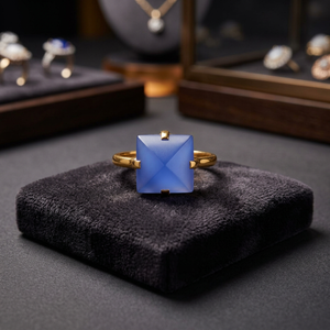 Anillo de Boda Infantil Hecho a Mano en Acero Inoxidable con Calcedonia Azul, Diseño de Aro Hidro, Chapado en Oro, Nuevo - Product Image 3