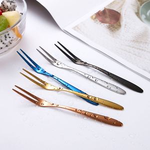 Juego de tenedores para fruta de acero inoxidable 304 con logotipo personalizado, tenedor de dos puntas para aperitivos, pasteles y postres, cubertería para cafetería y hogar. - Product Image 3