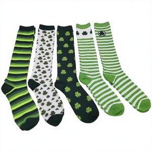 St. Patrick's Day Knee Thin Crew <b>Socks</b> | Lucky Clover Collection | 6 Unique Green Patterns Knitted Cuff <b>Moisture</b>-Wicking - Product Image 4