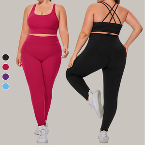 Ensemble de sport <span class=keywords><strong>2</strong></span> pièces pour femme : Crop top et leggings très élastiques avec coussinets amovibles, anti-transpiration, séchage rapide, extensible dans quatre directions, taille XXL - Product Image 1