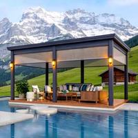 Gazebo contemporáneo de aluminio con forma de árbol, techo con persianas venecianas eléctricas y luces LED, gazebo exterior impermeable