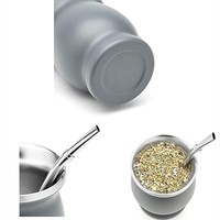 Tasse à gourde Yerba Mate 8oz en acier inoxydable à double paroi avec logo personnalisé et tasse à thé en calebasse avec paille Bombilla